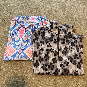 Lot of 2 Ibkul 1/4 zip pullover golf top M leopard tennis pickleball 50+
